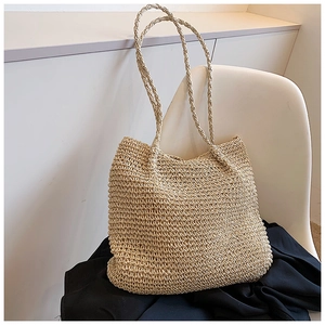 Handmade woven straw tote bag for women minimalist summer shoulder bag in natural beige