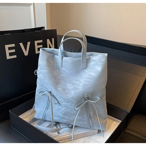 Fashion Crinkled PU Leather Shoulder Bag For Women Pleated Bow Decor Multi-Functional Handbag Backpack Tote Daily Travel Bag