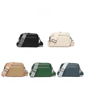 Five colors of lychee grain leather crossbody bags with bohemian geometric shoulder straps