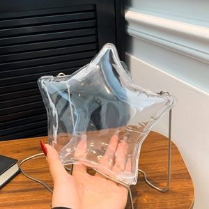 Borsa a tracolla minimalista trasparente in PVC a forma di stella con catena argento