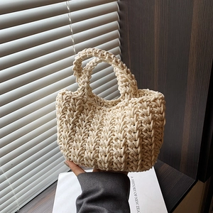 Borsa a Secchiello da Donna Intrecciata a Mano in Corda di Cotone Casual Minimalista Borsa a Mano all'Uncinetto Moda Estiva