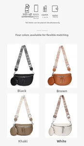 Sac de poitrine demi-lune en cuir avec sangle à motifs et mini pochette ronde détail