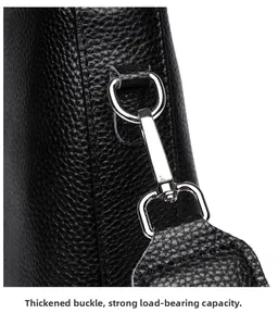 Macro shot of durable silver hardware and pebbled black leather on a bucket bag