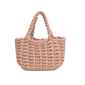 Borsa a secchiello intrecciata a mano rosa antico con trama a rete estetica da donna