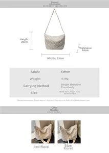 Detailed size specifications of the lightweight floral fabric crossbody bag with 33cm width