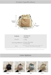 Detailed size specifications and material view of the bicolor oxford cloth bucket bag