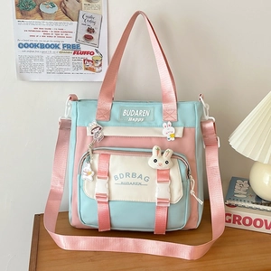 Women Large Capacity Nylon Crossbody Shoulder Bag Contrast Color Multi Pocket Trendy Versatile Minimalist Travel Handbag For Daily School