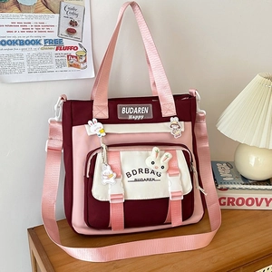 2024 Nylon Crossbody Tote Bag with Contrast Pink Colors and Adjustable Shoulder Strap