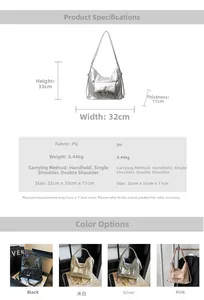 Detailed size specifications for the PU leather quilted tote bag measuring 32x33x11cm