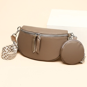 Sac bandoulière en cuir véritable kaki avec sangle tissée et petit porte-monnaie