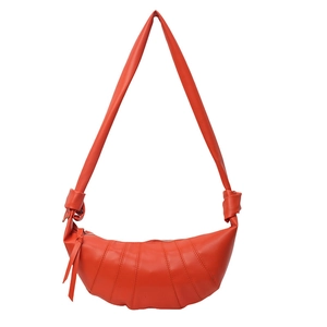 Minimalist bright orange PU leather croissant shoulder bag with knotted strap details