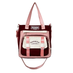 Minimalist red nylon crossbody bag with pink accents and multi-pocket design for women