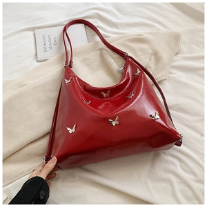 Borsa a Tracolla da Donna in Pelle PU Lucida Grande Capacità Farfalla Decoro Metallico Hobo Bag Urban Minimalist Tote Bag