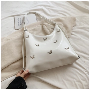 Elegante borsa a tracolla bianca in pelle PU con decorazioni a farfalla e finitura lucida