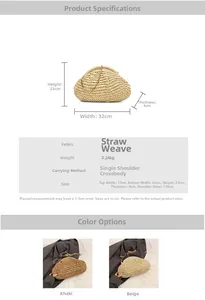 Detailed size and material guide for straw woven clutch with gold chain shoulder strap
