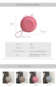 Specifiche delle dimensioni e confronto dei colori per la borsa a tracolla di perle a mano