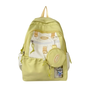 Minimalist green and beige nylon backpack for women with star charm and mini pouch