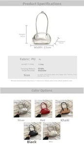 Detailed size chart for minimalist PU leather shoulder bag showing 23x14x7.5cm dimensions