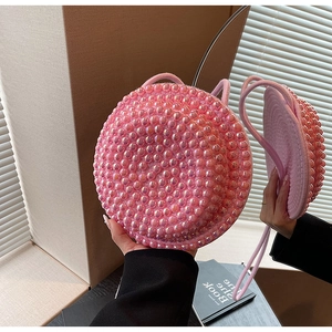 Borsa a Spalla Rotonda da Donna con Künstliche Perle Moda Borsa a Tracolla Vintage con Cinturino in Corda Intrecciata per Matrimonio