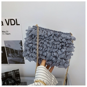 Fashion Women Pleated Ruffle Shoulder Bag Solid Color Elegant Chain Crossbody Bag Soft Fabric Cloud Pouch Bag For Daily Party