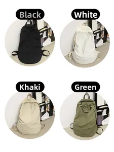 Collage of nylon backpacks in black, white, khaki, and green for daily casual use