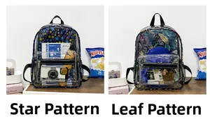 Comparaison détaillée des sacs à dos transparents en PVC avec motifs étoiles et feuilles
