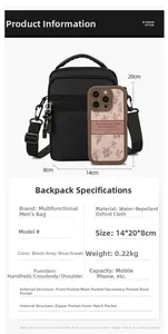 Waterproof oxford crossbody bag dimensions 14x20x8cm with multi-layer storage compartments