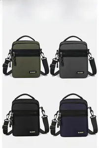 Collage of water-resistant oxford crossbody bags in green, grey, black and blue colors
