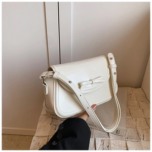 Borsa a tracolla minimalista in pelle PU bianco crema con elegante fiocco sulla patta