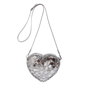 Sparkling silver heart-shaped sequin shoulder bag with adjustable strap for women