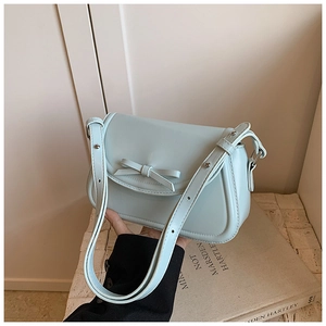 Borsa a tracolla minimalista in pelle PU azzurra con fiocco decorativo e cinturino