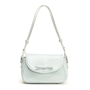 Elegante borsa a tracolla in pelle PU celeste con fiocco decorativo e tracolla regolabile