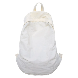 Minimalist white nylon backpack for women with lightweight water-resistant texture