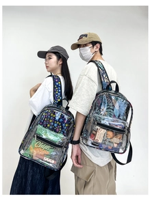 Sac à dos transparent en PVC étanche pour étudiants avec bretelles à motifs colorés