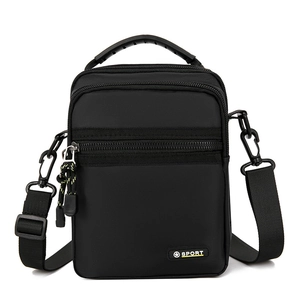 Waterproof black oxford fabric crossbody bag for men with sport logo and adjustable strap