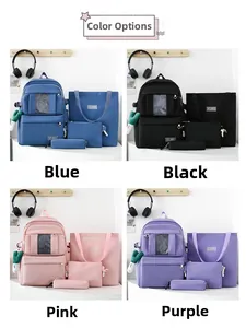 Vue détaillée du lot de 4 sacs à dos en nylon bleu noir rose et violet