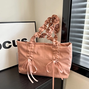 Sac Fourre-tout en Polyester Grande Capacité Avec Poignée à Volants Décor de Nœud Sac à Épaule Mode Décontracté pour Femmes