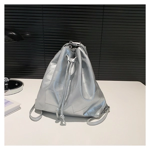Fashion Women PU Leather Patchwork Bucket Bag Drawstring Shoulder Crossbody Bag Large Capacity Urban Minimalist Handbag Tote Bag