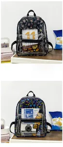 Vue détaillée du sac à dos en PVC transparent montrant un grand espace de rangement interne