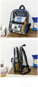 Détails du sac à dos transparent en PVC avec imprimé étoiles et poche filet latérale