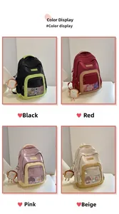 Nylon crossbody bags in black, red, pink, and beige with cute charms and mesh pockets