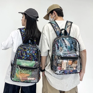 Sac à dos d'école transparent en PVC étanche avec motifs d'étoiles et de feuilles
