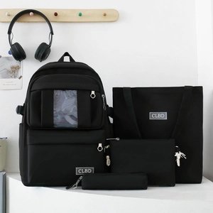 Sac à Dos en Nylon Avec Sac Fourre-tout Sac à Bandoulière et Trousse Fenêtre Transparente Sac d'École Avec Charme en Peluche