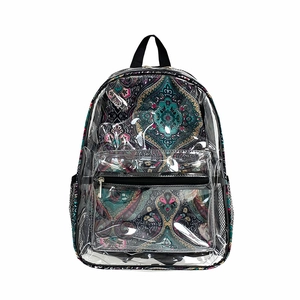 Sac à dos transparent en PVC avec intérieur à motif paisley, grand cartable d'écolier