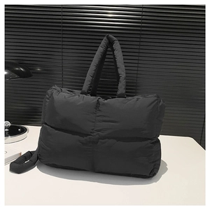 Minimalist Women Nylon Quilted Puffer Tote Bag Large Capacity Solid Color Waterproof Shoulder Crossbody Bag Casual Urban Handbag