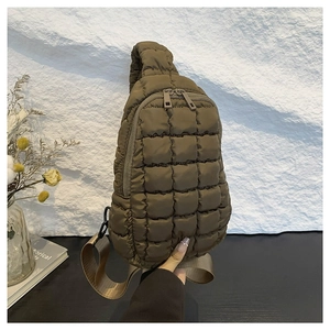 Women Quilted Puffer Shoulder Bag Nylon Square Pattern Crossbody Bag Minimalist Style Casual Daily Lightweight Handbag