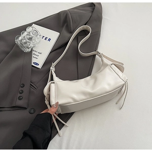 Minimalist PU Leather Underarm Bag For Women Glossy Hobo Shoulder Bag With Lace-up Decor Solid Color Versatile Daily Handbag