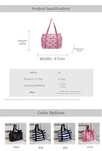Detailed dimension guide and color comparison of the quilted printed canvas tote bag