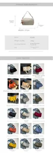 Detailed size specifications and multi-color options for durable fabric crossbody bag