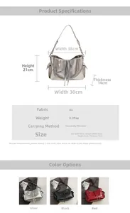 Detailed dimension guide and color options for the stylish pleated PU crossbody bag